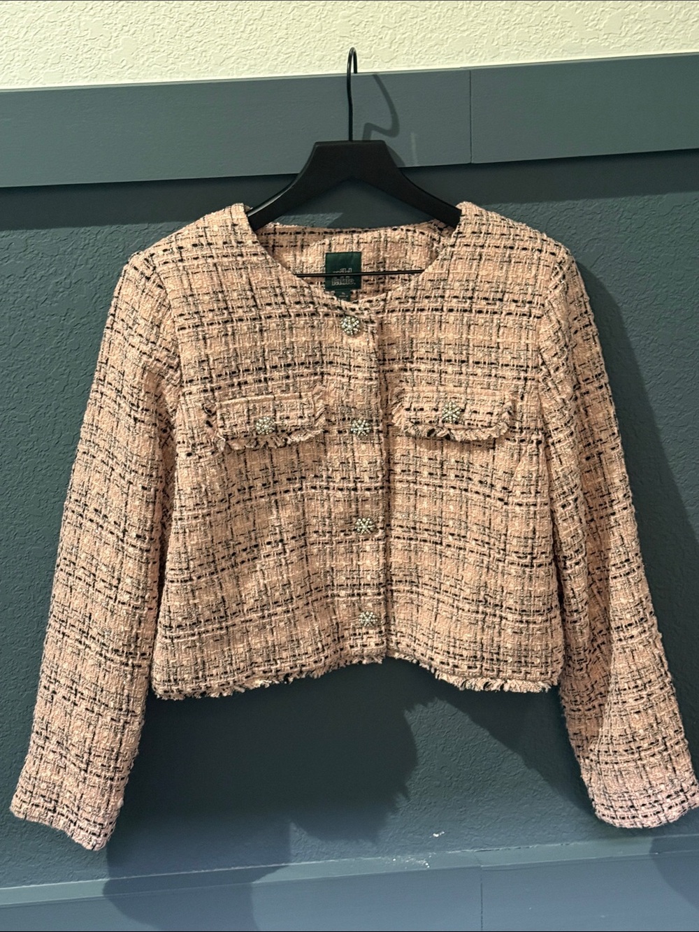 Fall sale now- Pink Tweed Jacket with Jeweled Buttons